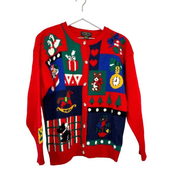 Ugly Christmas Charter Club Scotty Dog Snowman Wool Cardigan Size 8 - Picture 1 of 10